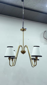 4-Light Brass Chandelier With Fabric Shades – Classic Dining Room Ceiling Light – Model 33388