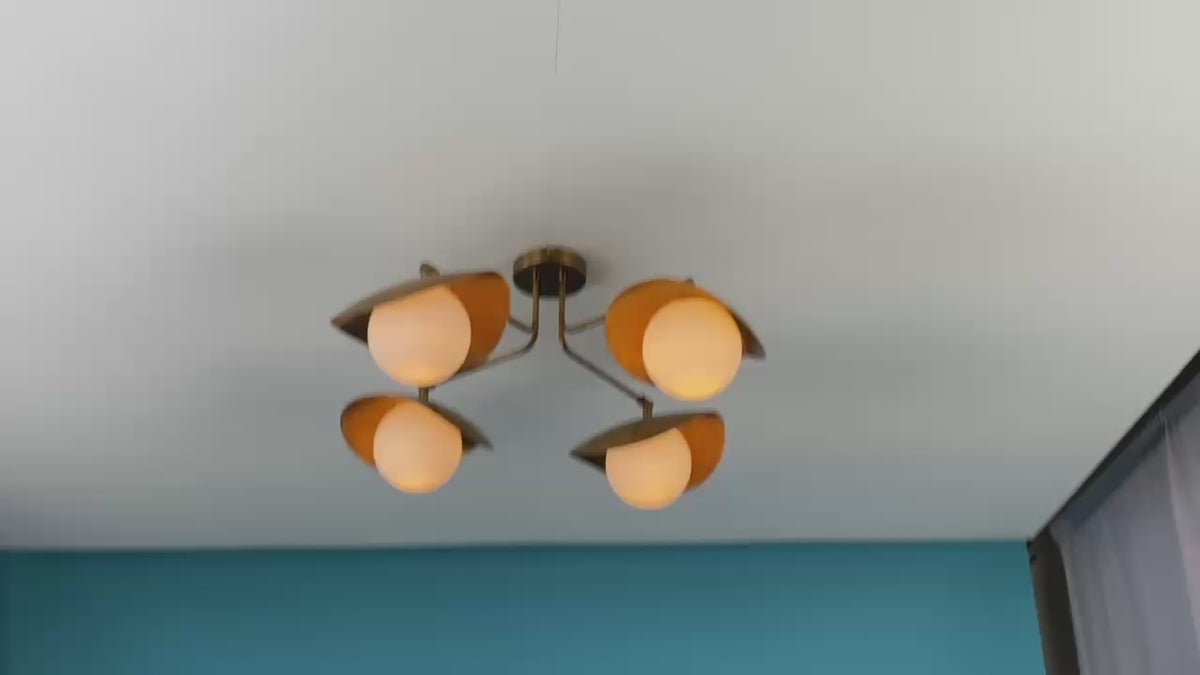 Handmade Brass Flush Mount Ceiling Light – Modern 4-Light Globe Shade Fixture by Brass Leaf Studio 33112