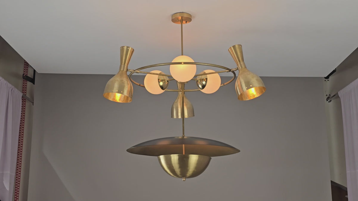 Mid-Century Modern Brass Chandelier – Customizable Ceiling Light Fixture - 32398