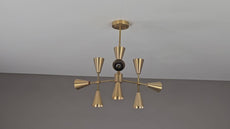 Industrial Brass Made, 9 Lights Brass Pendant Lamp 1950s Mid Century Modern Altona Sputnik Chandelier Light Fixture Ceiling Designer Atomic Age Design Barebulb