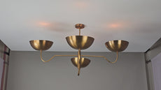 Industrial Brass Made, 4 Lights Modern Brass Chandelier Large Brass Pendant Light Mid Century Sputnik Light Fixture Orbital Ceiling Lamp Brass Patina Finish