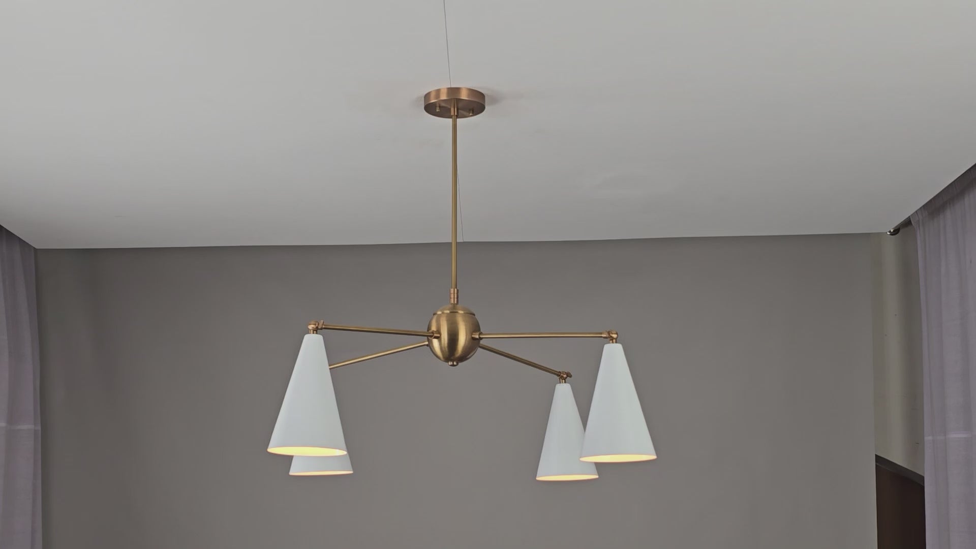 Measurement diagram of 4-light brass chandelier with 33-inch width and 28-inch height – size guide for modern ceiling light