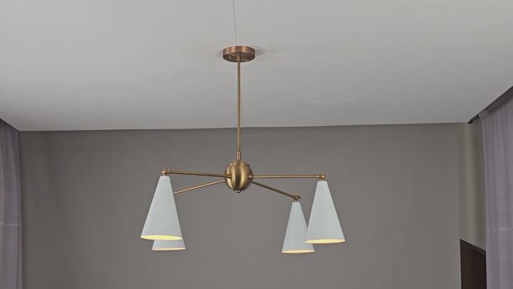 Measurement diagram of 4-light brass chandelier with 33-inch width and 28-inch height – size guide for modern ceiling light