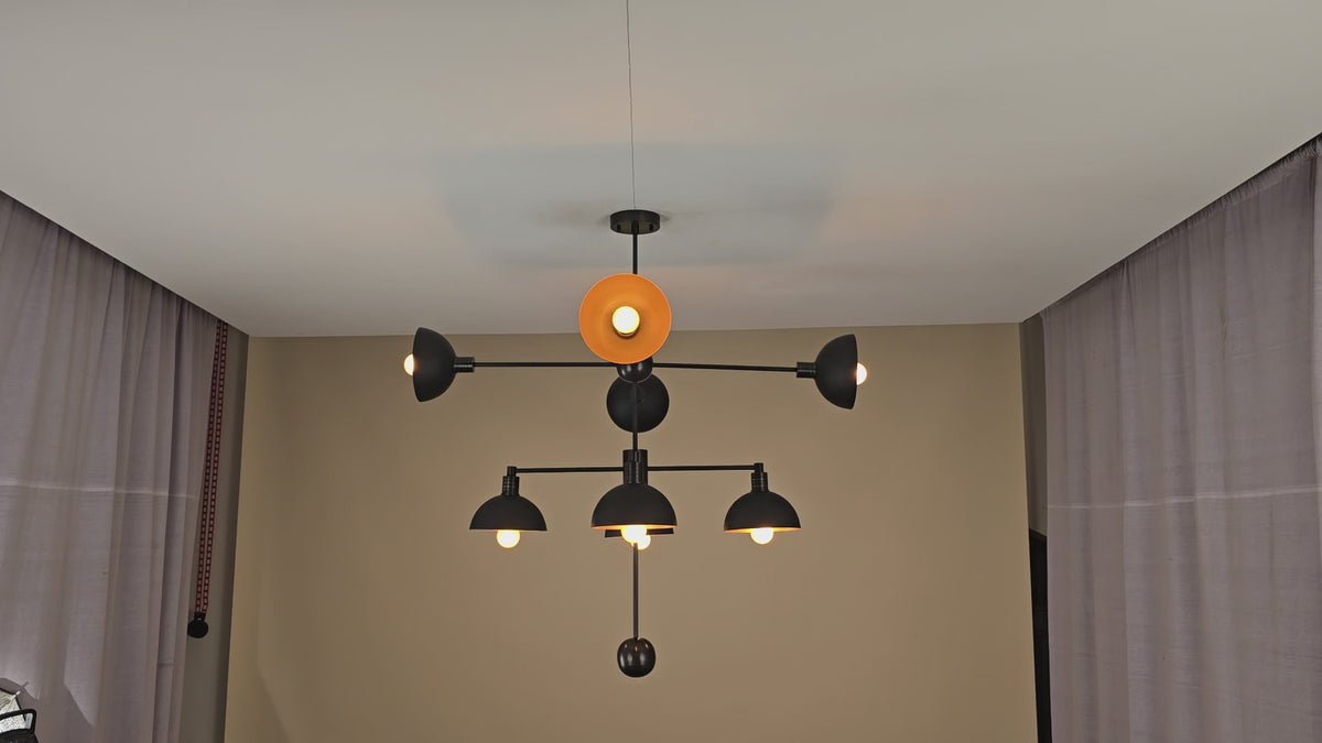 8 Lights Black & Gold Modern Brass Chandelier – Geometric Industrial Pendant by Brass Leaf Studio 32444