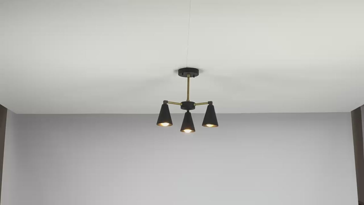 Modern 3-Light Brass Flush Mount Chandelier – Industrial Semi-Flush Ceiling Light with Custom Finishes by Brass Leaf Studio 33129