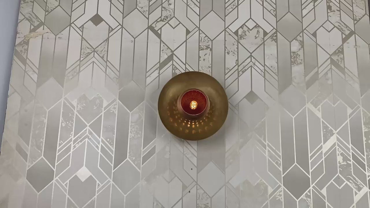 Mid-Century Modern Perforated Dome Wall Sconce | Customizable Brass Fixture for Soft Ambient Glow - 32621