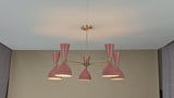 Modern Peach Double Cone Brass Chandelier – 10-Light Mid-Century Pendant by Brass Leaf Studio 32428