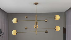 Mid-Century Modern Brass Chandelier with Glass Globes – 5-Light Minimalist Ceiling Light Fixture | Customizable Glass Globe Fixture 32461