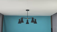 Modern Black Cone Shade Brass Chandelier – 5-Light Industrial Ceiling Fixture by Brass Leaf Studio 33117