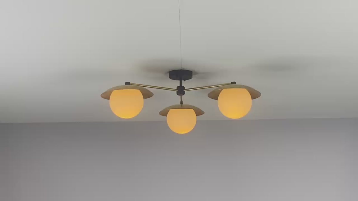 Handmade 3-Light Brass Disc Shade Chandelier – Customizable Flush Mount Ceiling Light Fixture by Brass Leaf Studio 33122