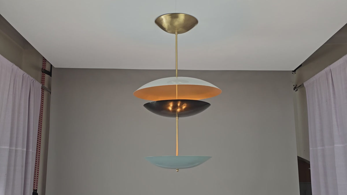 Three-Tier Dome Pendant Chandelier | 24" Wide | Customizable Modern Brass Ceiling Light | Handmade &  - 32393