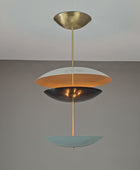 6 Lights Brass Disc Fountain Ceiling Pendant Lamp Raw Brass Finish Uplifting Light by Brass Leaf Studio 32392