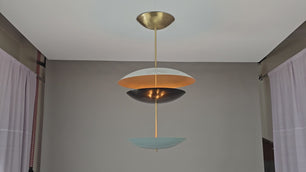 6 Lights Brass Disc Fountain Ceiling Pendant Lamp Raw Brass Finish Uplifting Light by Brass Leaf Studio 32392