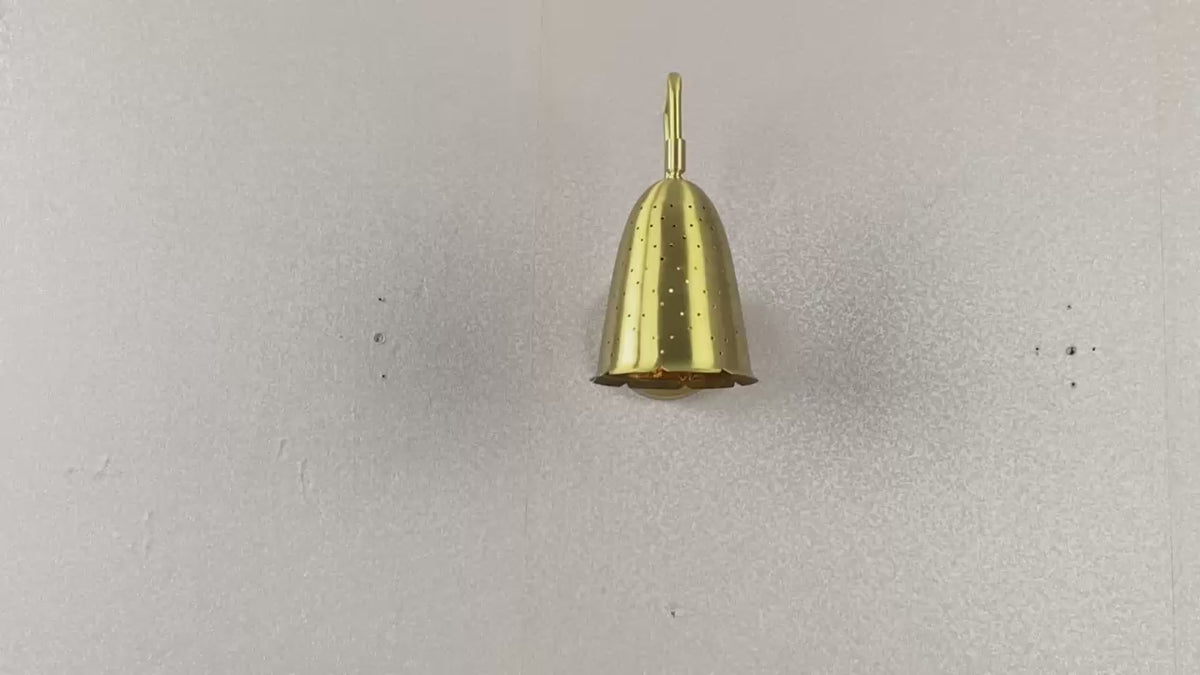 Handmade Bell-Shaped Brass Wall Sconce – 11"x10" Perforated Shade Light with Warm Ambient Glow | Custom Finishes 32632