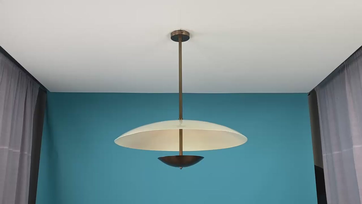 Modern Brass Pendant Light with Dual Disc Shade – Handmade Industrial Ceiling Lamp by Brass Leaf Studio 33116