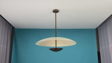 Modern Brass Pendant Light with Dual Disc Shade – Handmade Industrial Ceiling Lamp by Brass Leaf Studio 33116