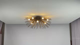 Sunburst Brass Flushmount Chandelier – Handmade Modern Sputnik Ceiling Light by Brass Leaf Studio 33128