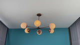 Modern 6-Light Brass Sputnik Ceiling Chandelier with Globe Shades – Handmade Flush Mount by Brass Leaf Studio 33115
