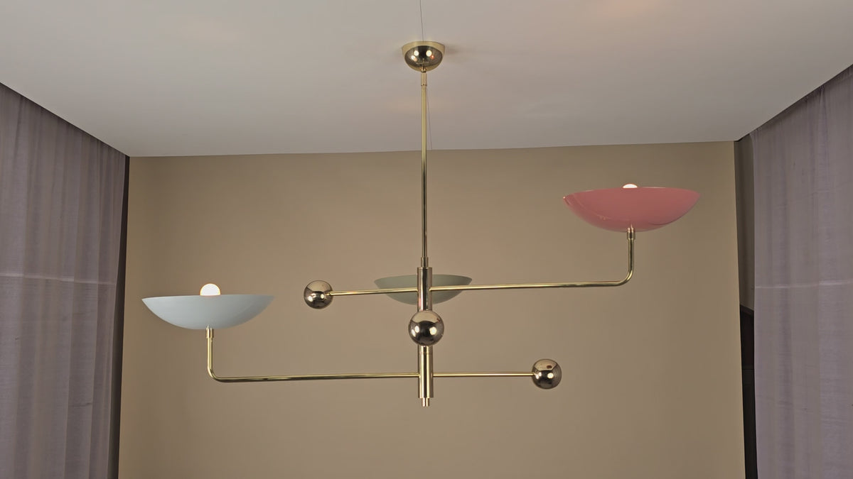 Modern Multicolor Brass Chandelier – Handmade 3-Light Flushmount Ceiling Fixture by Brass Leaf Studio 32432