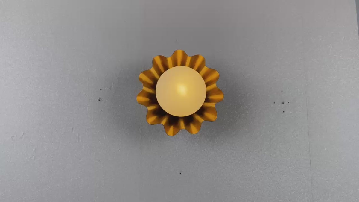 Handmade Brass Flower Shaped Wall Light – 1 Light Flush Mount Ceiling Fixture with Scalloped Shade – Customizable Finishes by Brass Leaf Studio 32637