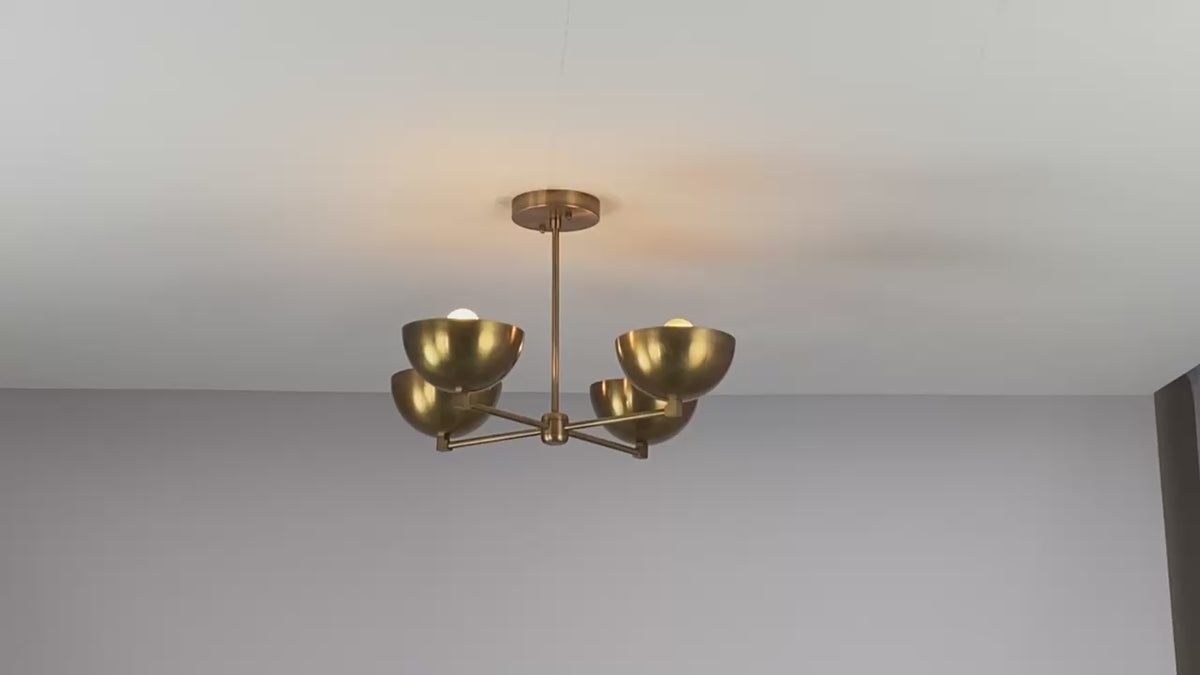 Modern 4-Bowl Brass Flushmount Chandelier – Handmade Industrial Ceiling Light with Customizable Finishes by Brass Leaf Studio 33126