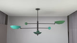 Modern 3-Light Sputnik Brass Chandelier with Colorful Disc Shades – Handmade Custom Ceiling Light by Brass Leaf Studio 33134