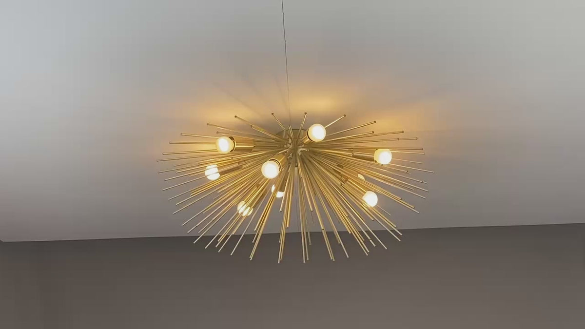 Starburst Sputnik 9-Light Flush Mount Ceiling Chandelier | Industrial Grade Brass | Modern Mid-Century Style 32480