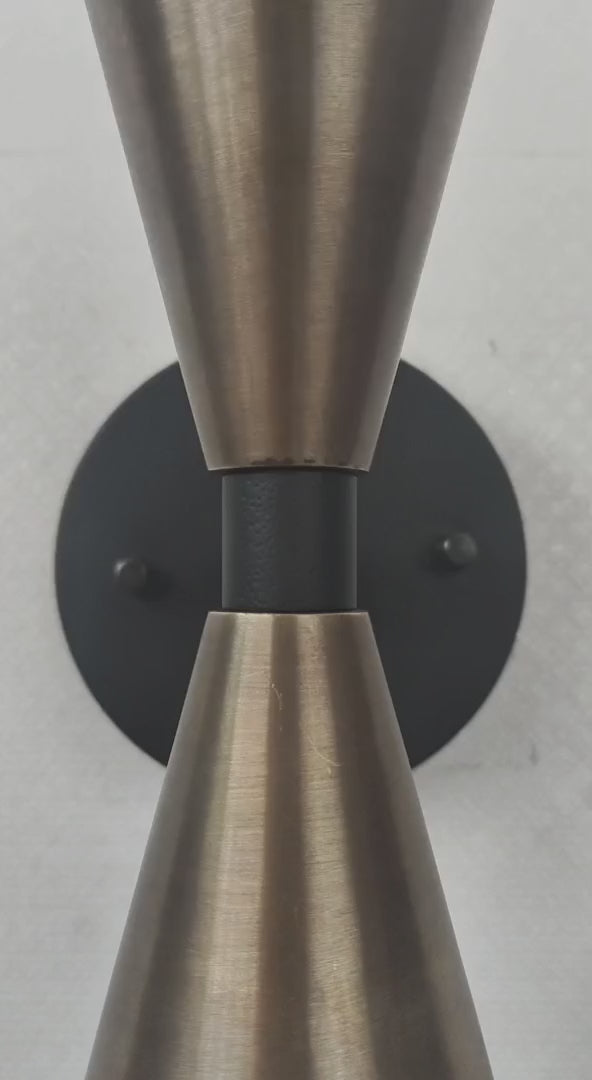 Mid-Century Modern Brass Wall Sconce | Double Cone Light | Customizable Handcrafted Fixture - 32501