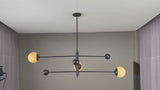 Modern Matte Black Globe Chandelier | Sculptural 3-Light Fixture | Blackened Brass Pendant Lighting 32476