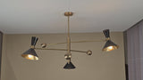 6 Lights 3 Arms Modern Brass Cone Shade Chandelier – Black & Brass Mid-Century Pendant by Brass Leaf Studio 32446