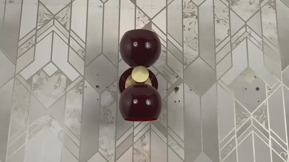Double Dome Wall Sconce in Burgundy & Brushed Brass – Handmade Solid Brass Light Fixture by Brass Leaf Studio 32626