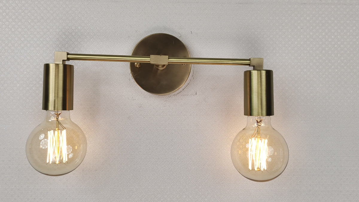 Contemporary Brass Twin Light Wall Sconce | Customizable Minimal Design Fixture for Modern Spaces - 32531