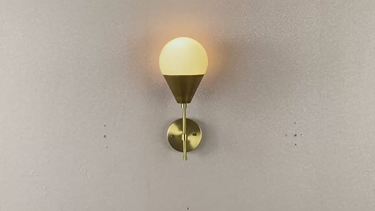 Modern Brass Cone Wall Sconce – Handmade Solid Brass Wall Light with Globe Shade | Customizable Finishes by Brass Leaf Studio 32638