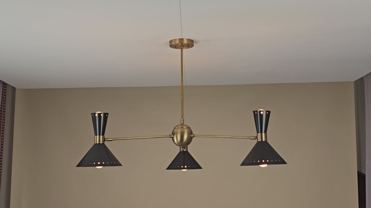 6 Lights Modern Brass Cone Shade Chandelier – Black & Brass Mid-Century Pendant by Brass Leaf Studio 32445