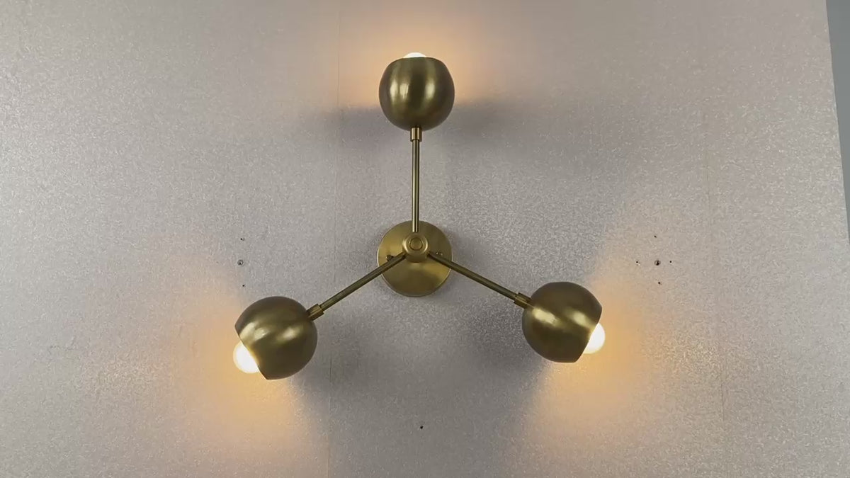 Brass 3-Light Ceiling Flush Mount Chandelier with Dome Shades – Modern Handmade Wall & Ceiling Light by Brass Leaf Studio 32636