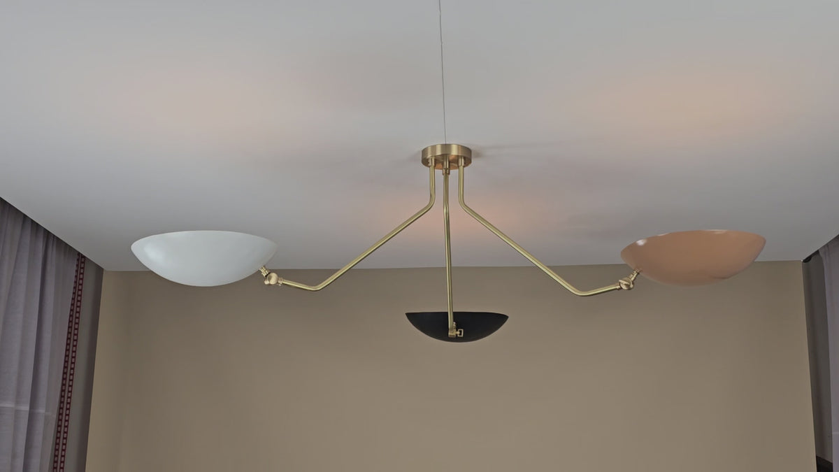 Modern 3-Light Brass Chandelier with Mixed Bowl Shades – Minimalist Mid-Century Ceiling Light 32447