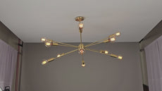 Industrial Brass Made, 12 Lights 12 Arms Brass Sputnik Chandelier Bare Bulb Pendant Ceiling Light Mid-Century Modern Raw Brass Light Fixture Made of Full Brass