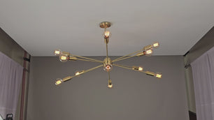 12 Lights 12 Arms Brass Sputnik Chandelier Bare Bulb Pendant Ceiling Light by Brass Leaf Studio 32362