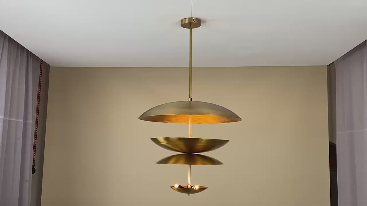 Modern Layered Brass 6-Light Disc Chandelier – Customizable Sculptural Pendant Light for Luxury Homes & Interiors 32449