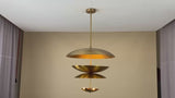 Modern Layered Brass 6-Light Disc Chandelier – Customizable Sculptural Pendant Light for Luxury Homes & Interiors 32449