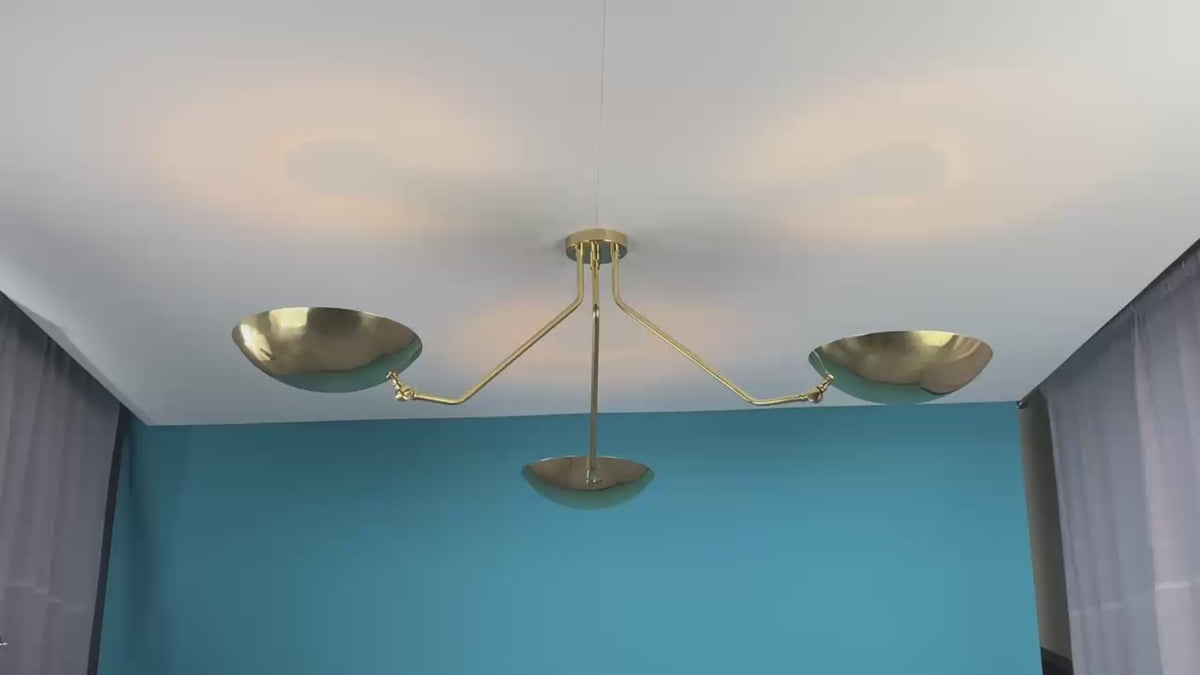 Handmade 46" Brass 3-Light Flushmount Ceiling Light – Modern Bowl Shade Chandelier by Brass Leaf Studio 33114