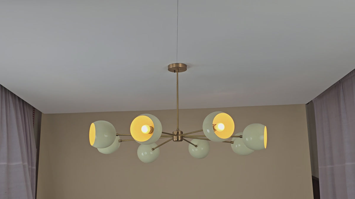 8-Light Modern Brass Chandelier with Cream Dome Shades – Handmade Ceiling Light by Brass Leaf Studio 32440
