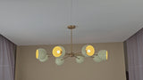 8-Light Modern Brass Chandelier with Cream Dome Shades – Handmade Ceiling Light by Brass Leaf Studio 32440