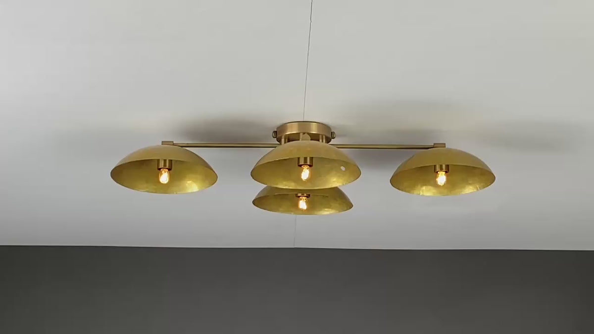 Modern Brass 4-Light Flush Mount Ceiling Light – Bowl-Shade Chandelier in Brushed Brass | Industrial Handmade Fixture by Brass Leaf Studio 33101