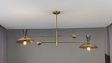 Diabolo 4-Light Brass Chandelier – Modern Mid-Century Ceiling Light with Sculpted Brass & Black Conical Shades 32464