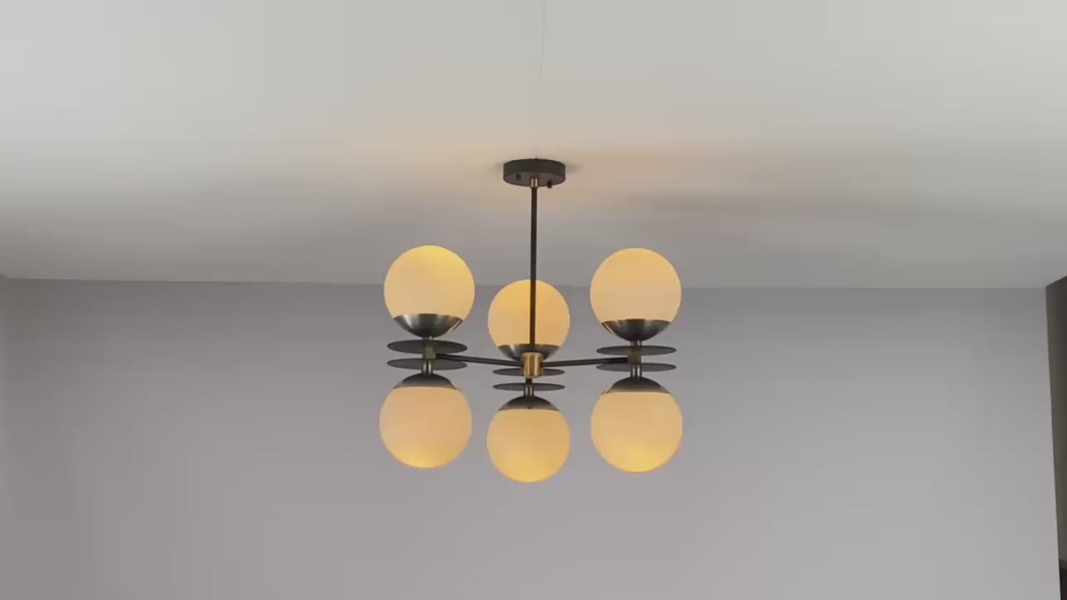 Modern 6-Globe Brass Flushmount Chandelier – Handmade Industrial Ceiling Light with Customizable Finishes by Brass Leaf Studio 33127