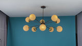 Handmade 10-Light Brass Sputnik Chandelier with Opal Glass Globes – Modern Mid-Century Ceiling Light by Brass Leaf Studio 33106