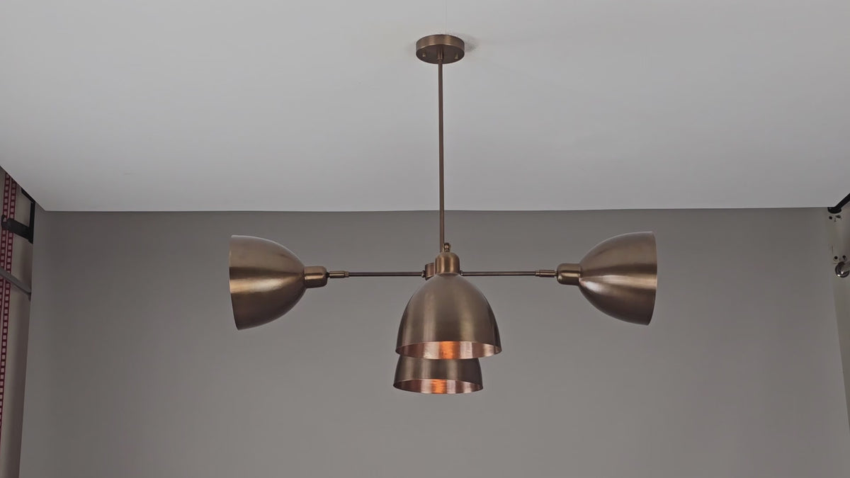 Modern Industrial Brass Chandelier – Customizable Ceiling Light Fixture Handmade | Adjustable Finish | 33"x28" - 32376