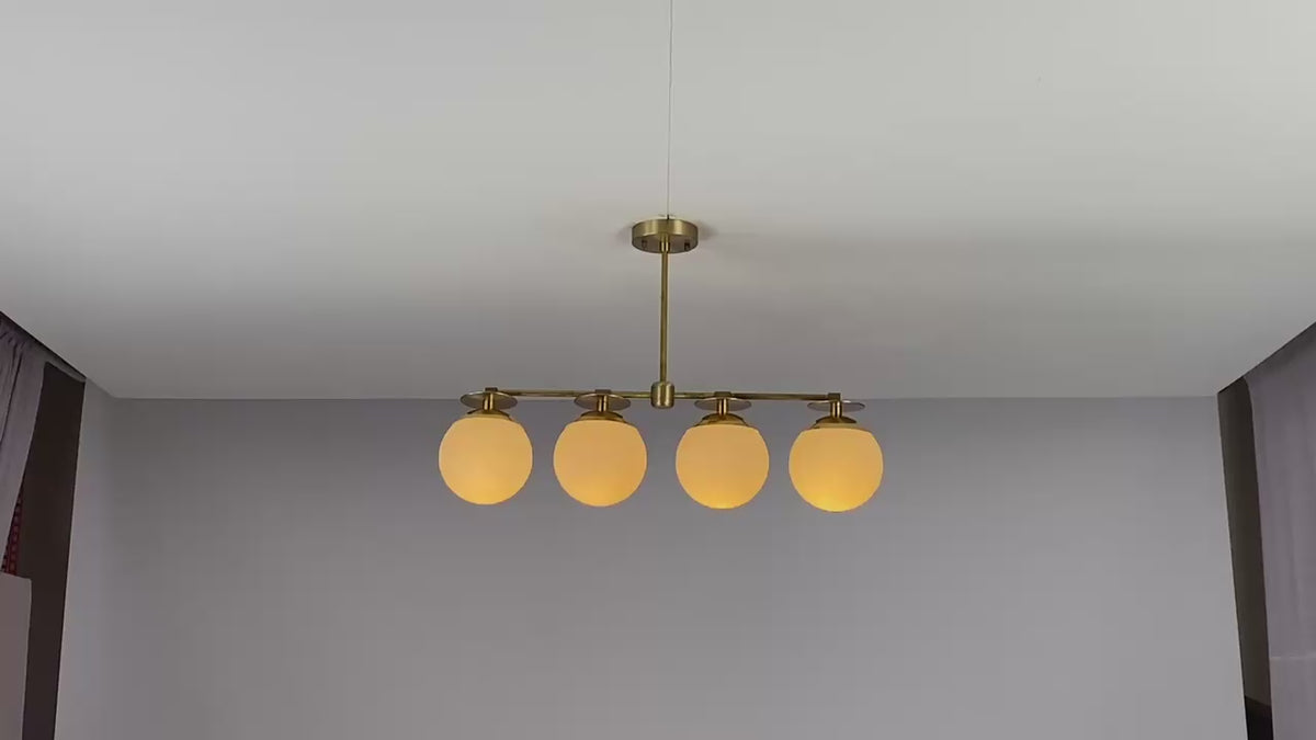 Handmade 4-Light Brass Globe Chandelier – Customizable Modern Ceiling Light Fixture by Brass Leaf Studio 33121