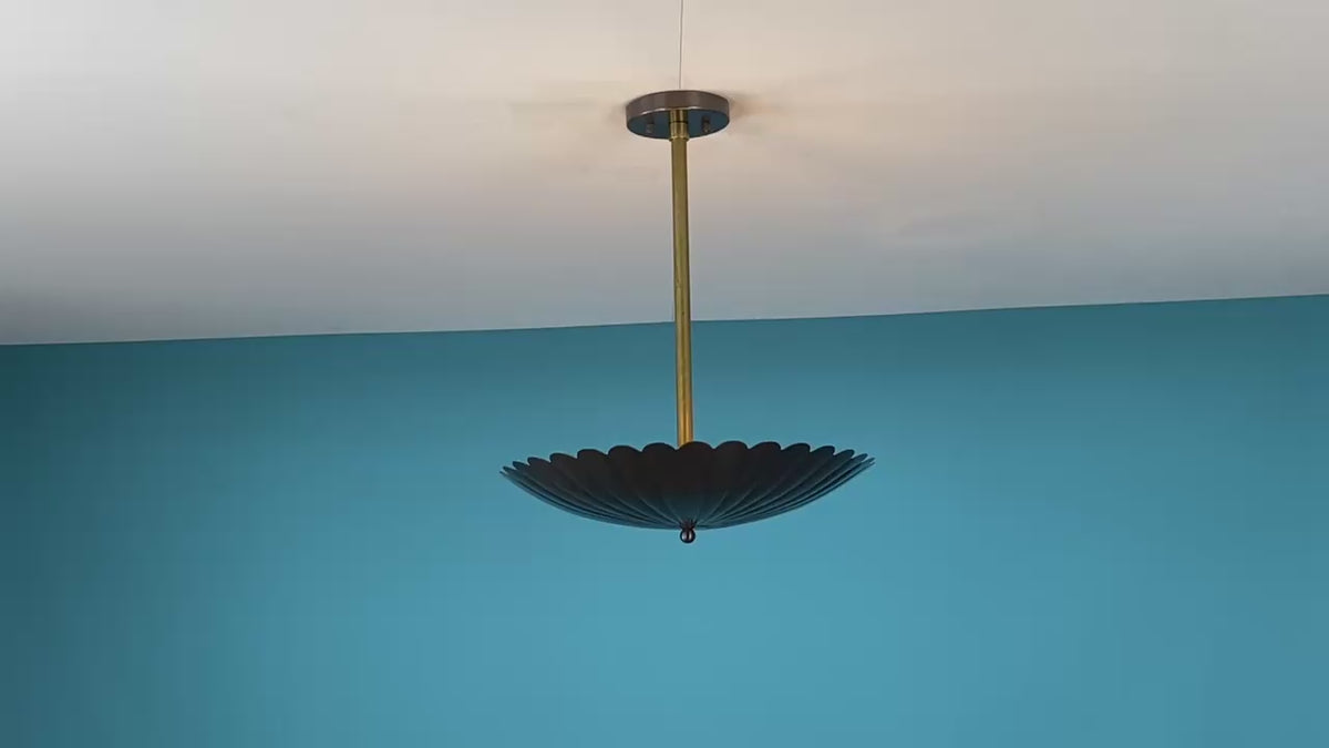 Floral Disc Brass Pendant Light – Handmade 1-Light Ceiling Fixture with Raw Brass Rod | Sculptural Vintage Style by Brass Leaf Studio – 18” Wide 33103